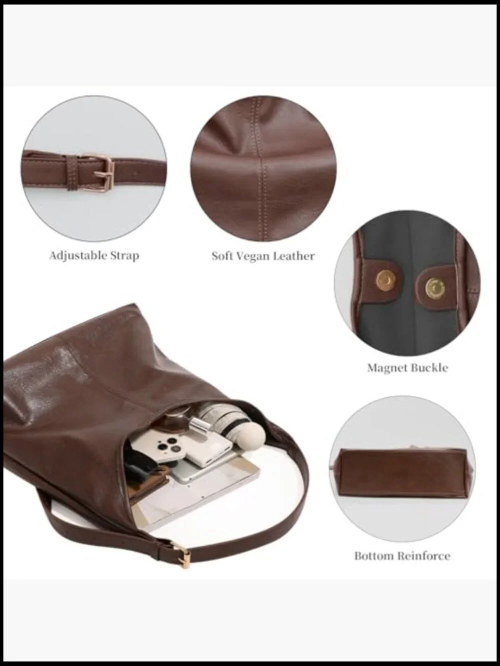 Vegan Leather Hobo Bag Set 2 Piece Slouchy Tote Crossbody Shoulder Handbag Purse